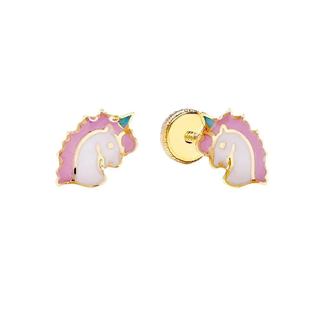 Pendientes Bebés Unicornio Esmaltado Oro 9k