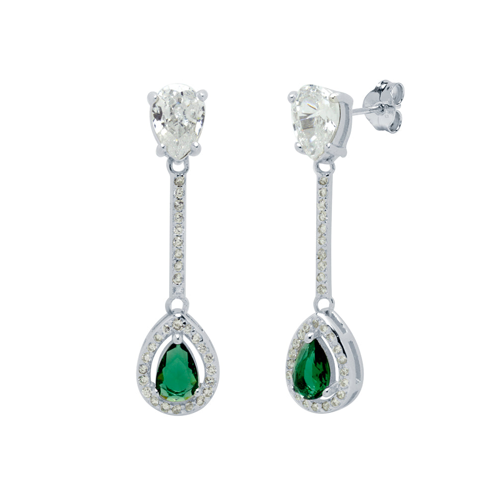 Pendientes Fiesta Largo Circonita Esmeralda Plata