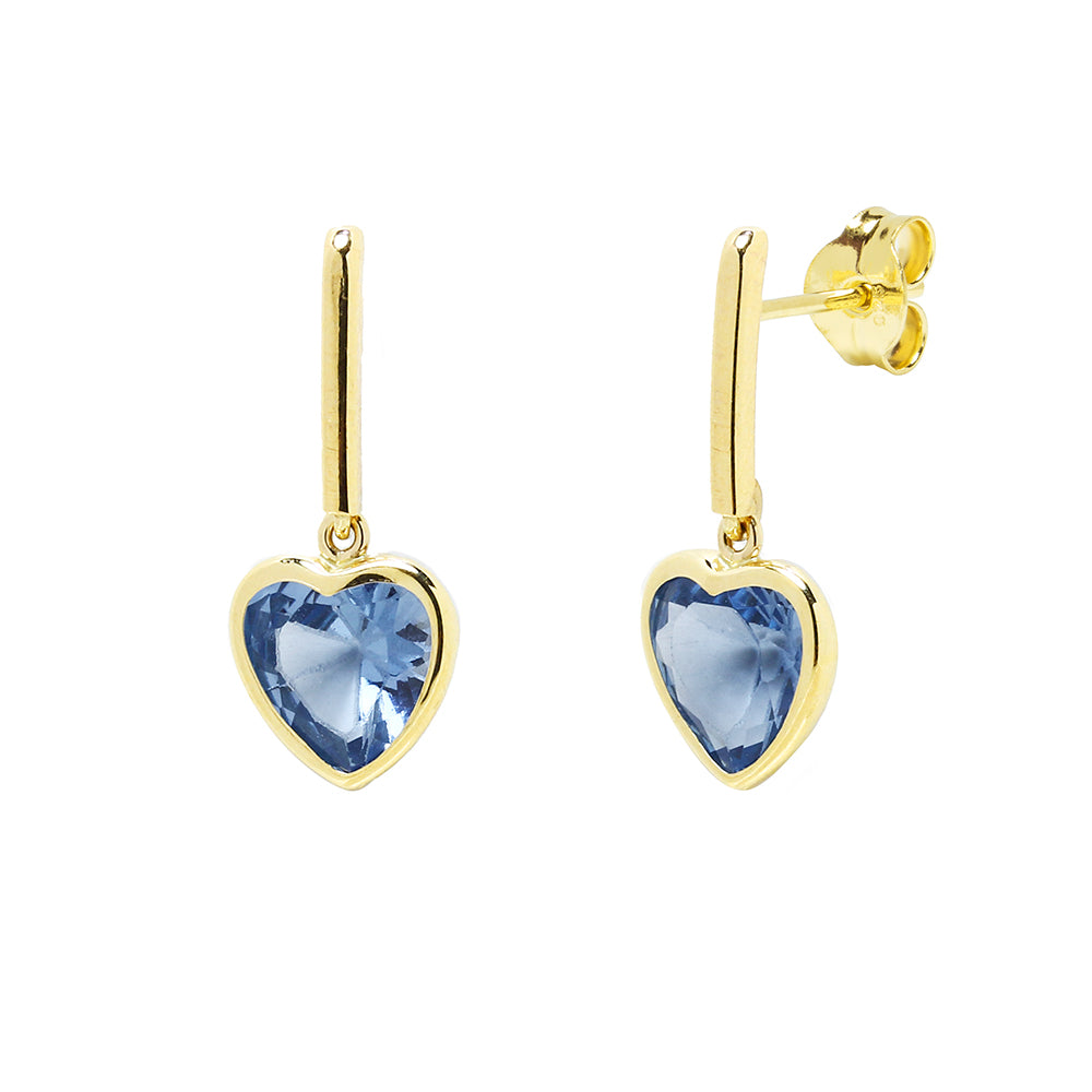Pendientes Corazón de Oro 9K con Circonita Aguamarina