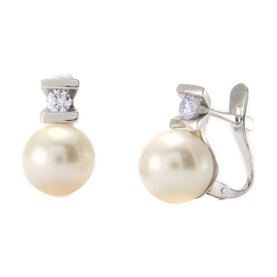 Pendientes Tú y Yo de Oro 18K con Perla y Diamantes