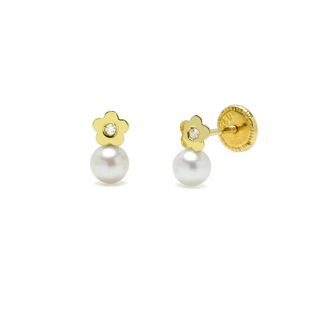 Pendientes Bebés Tu y Yo Flor Diamante Natural y Oro 18k