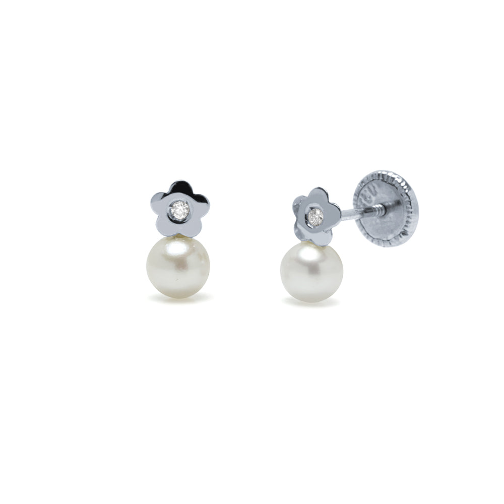 Pendientes Bebés Tu y Yo Flor Diamante Natural y Oro 18k
