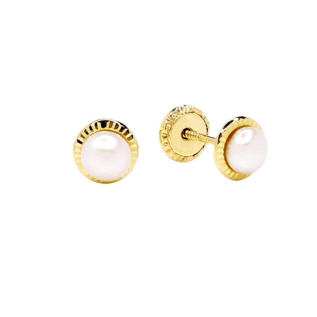 Pendientes Bebés Perla con Bisel Tallado 4mm