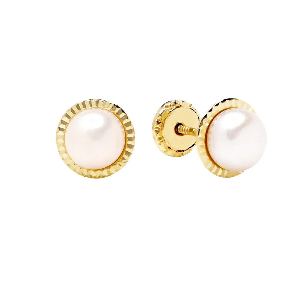 Pendientes Bebés Perla con Bisel Tallado 7mm