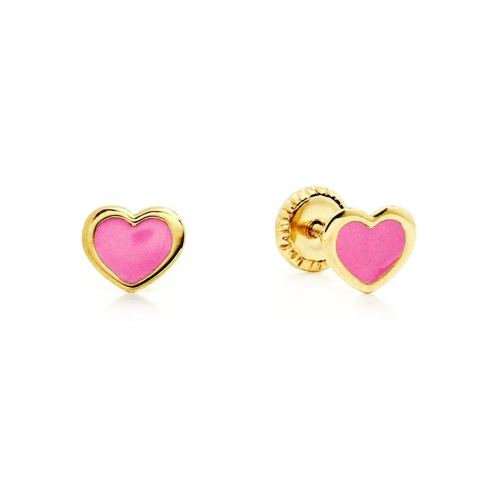 Pendientes Bebés Corazón Esmaltado Oro 9k