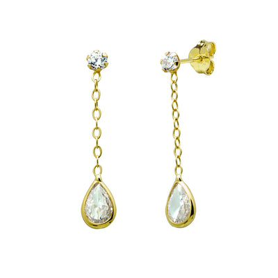 Pendientes Largos de Oro 18K con Circonita Lágrima