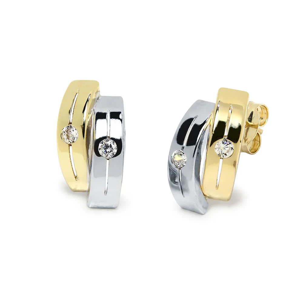 Pendientes Bandas de Oro 9K Bicolor con Circonita