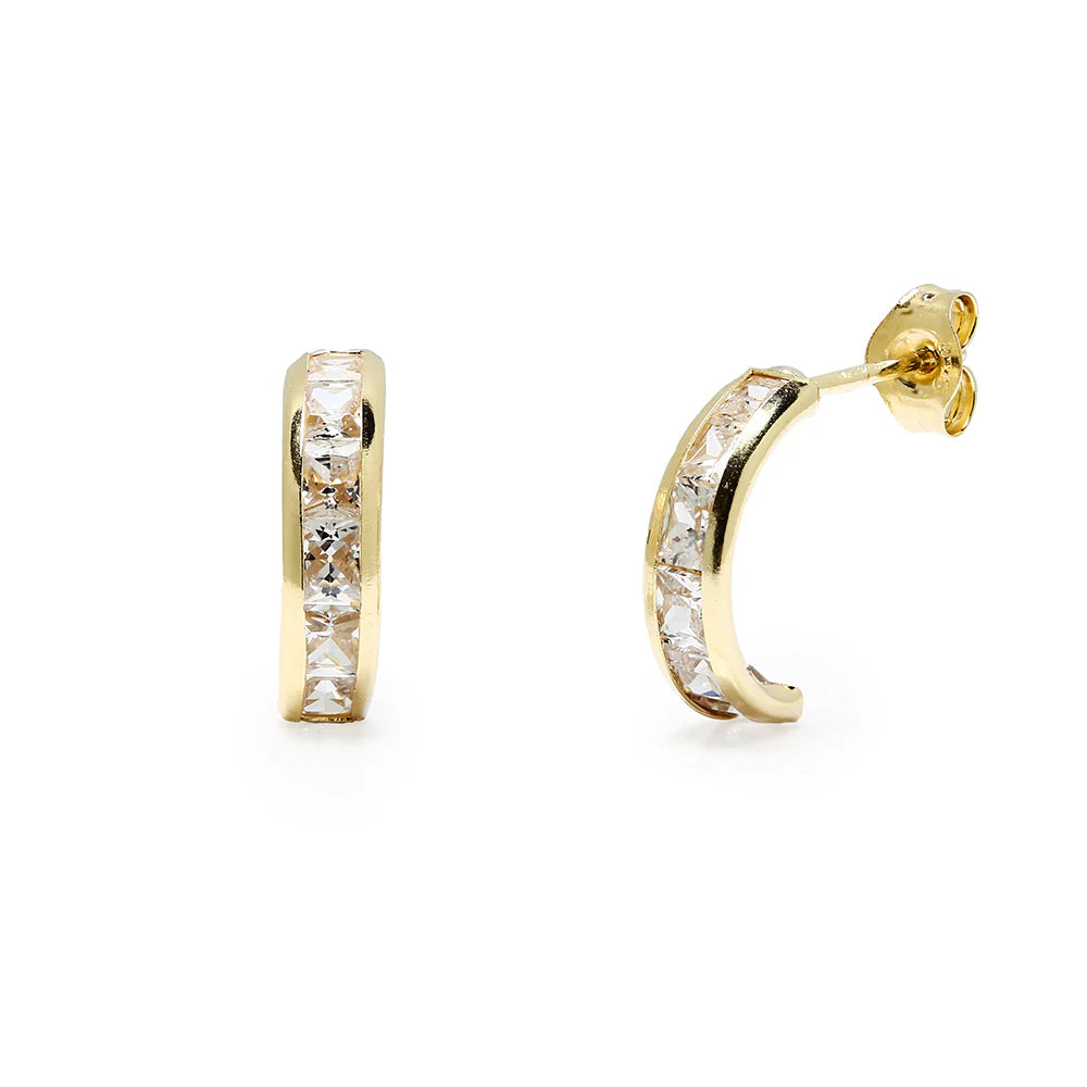 Pendientes Medio Aro de Oro 9K con Circonitas