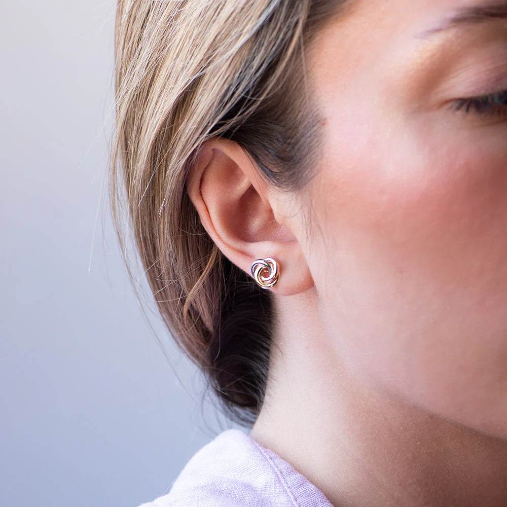 Pendientes Nudo Tricolor de Oro 18K y Oro 9K