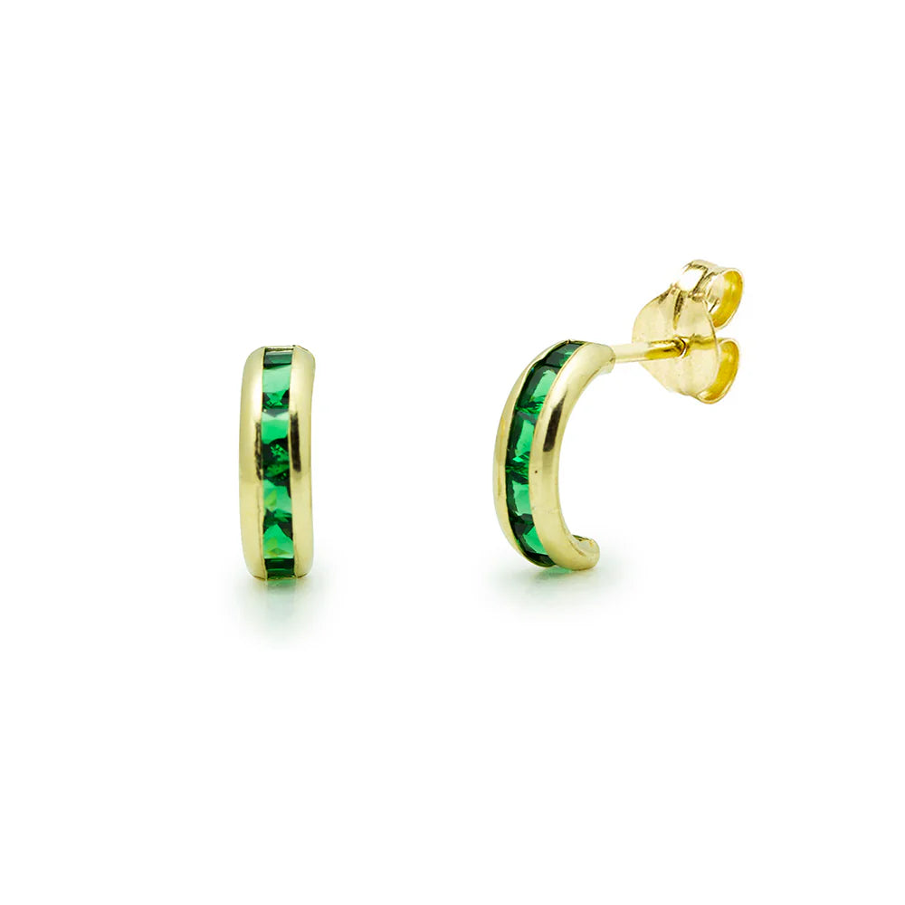Pendientes Aros de Oro 9K con Circonita Esmeralda
