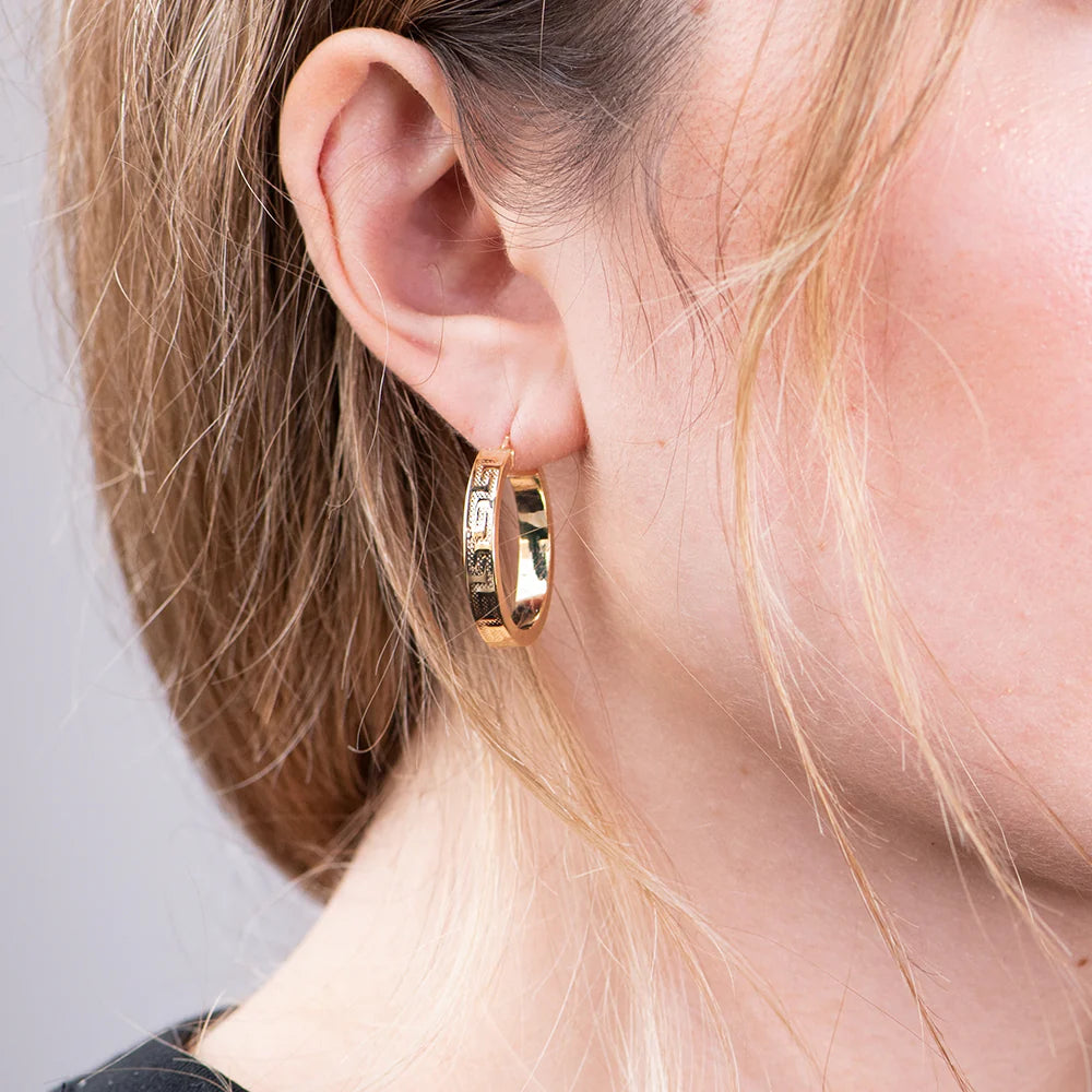 Pendientes Aro Cuadrado Greca de Oro 9K