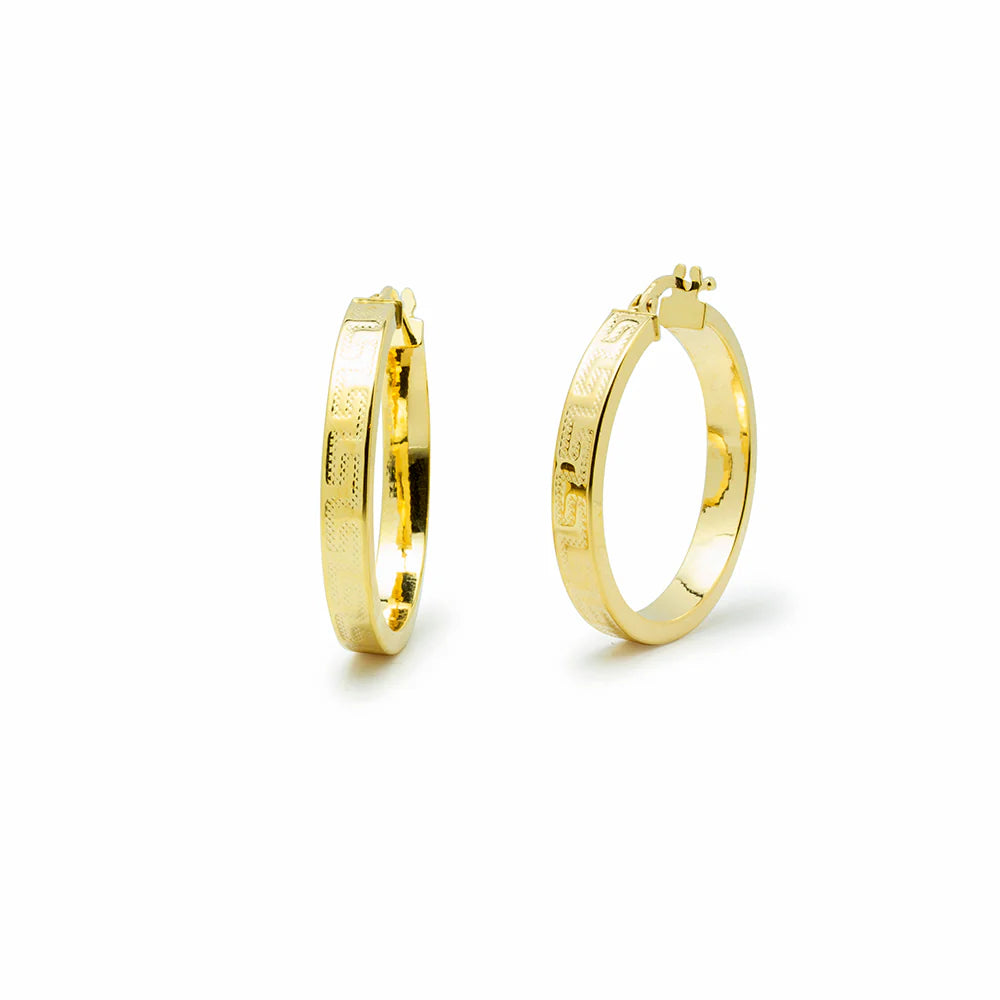 Pendientes Aro Cuadrado de Oro 9K con Greca