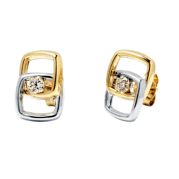 Pendientes Cuadrados de Oro 9K Bicolor con Circonita