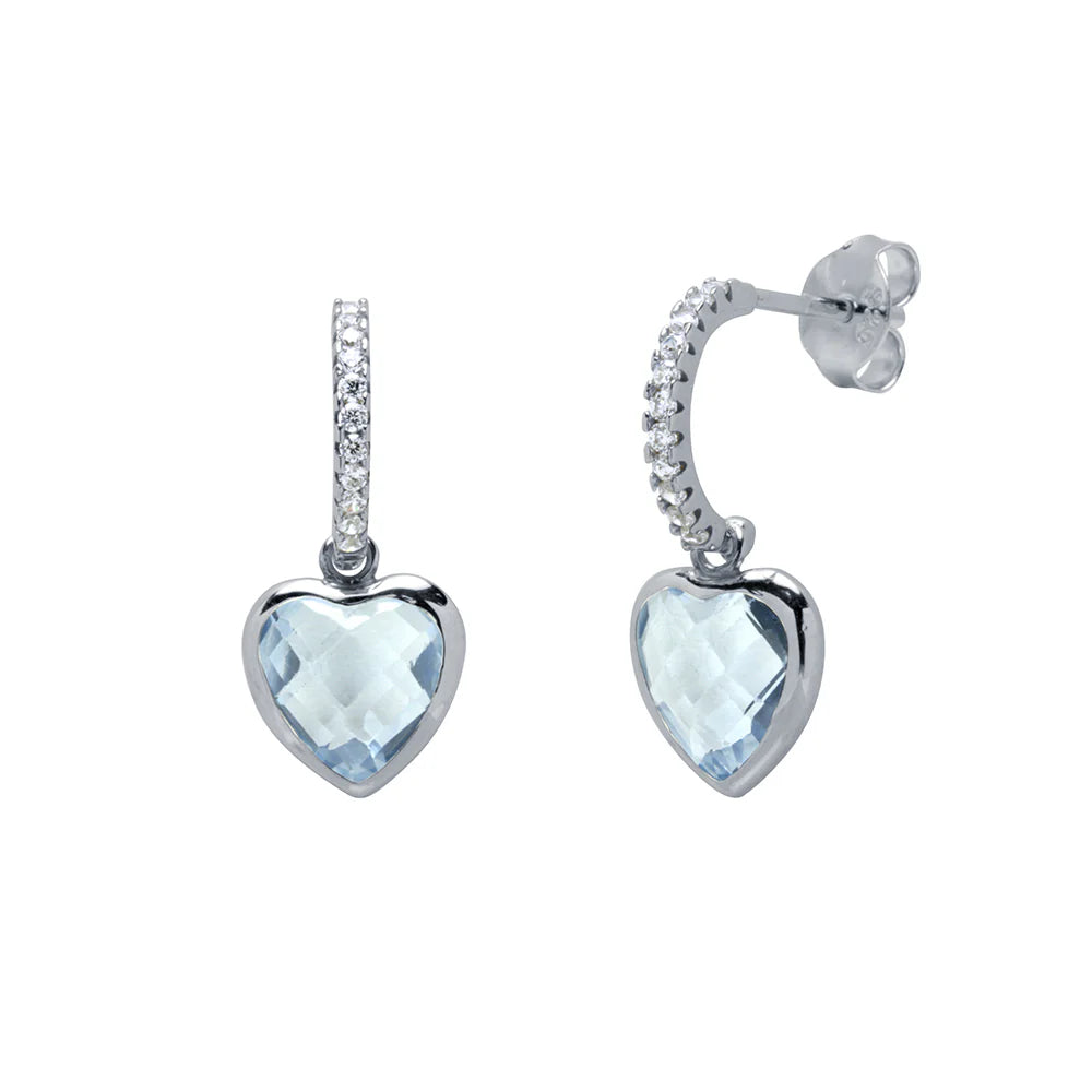 Pendientes Corazón de Oro 9K con Circonita Aguamarina