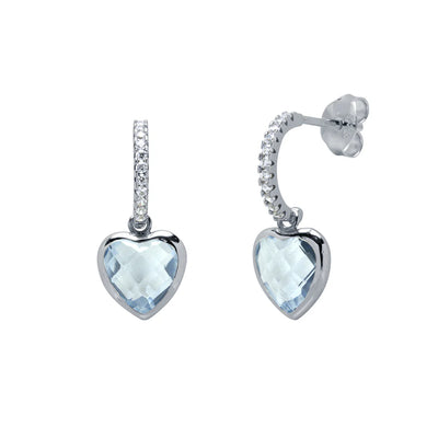 Pendientes Corazón de Oro 9K con Circonita Aguamarina