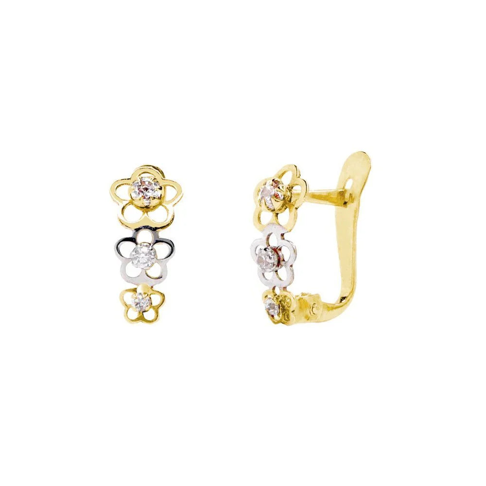 Pendientes Flores con Circonita Oro Bicolor