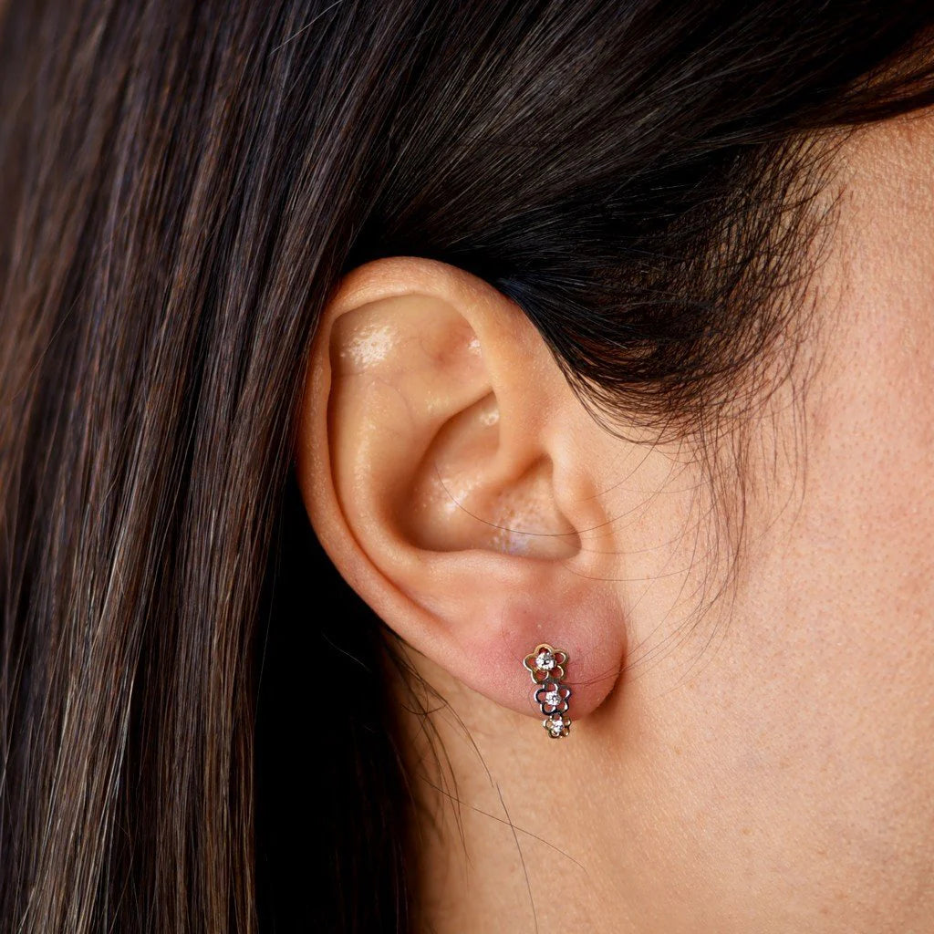 Pendientes Flores con Circonita Oro Bicolor