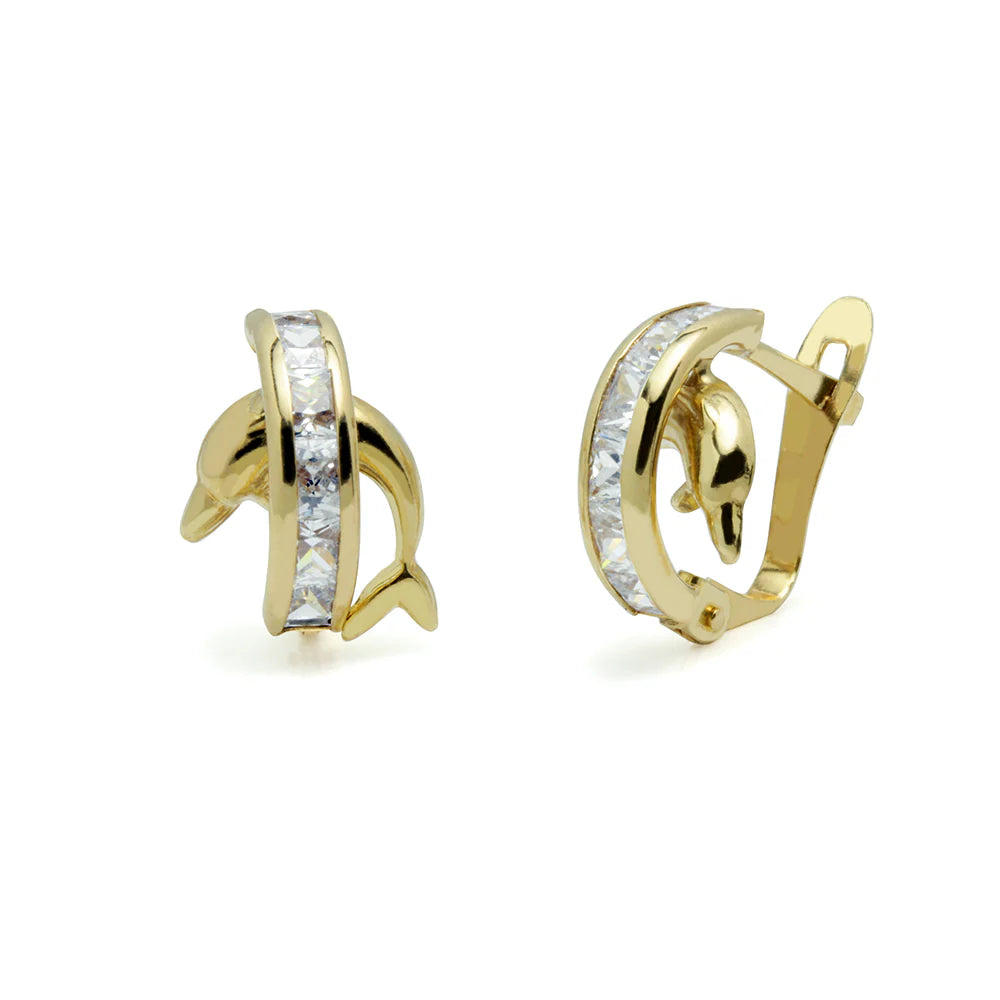 Pendientes Delfín de Oro 9K con Circonitas