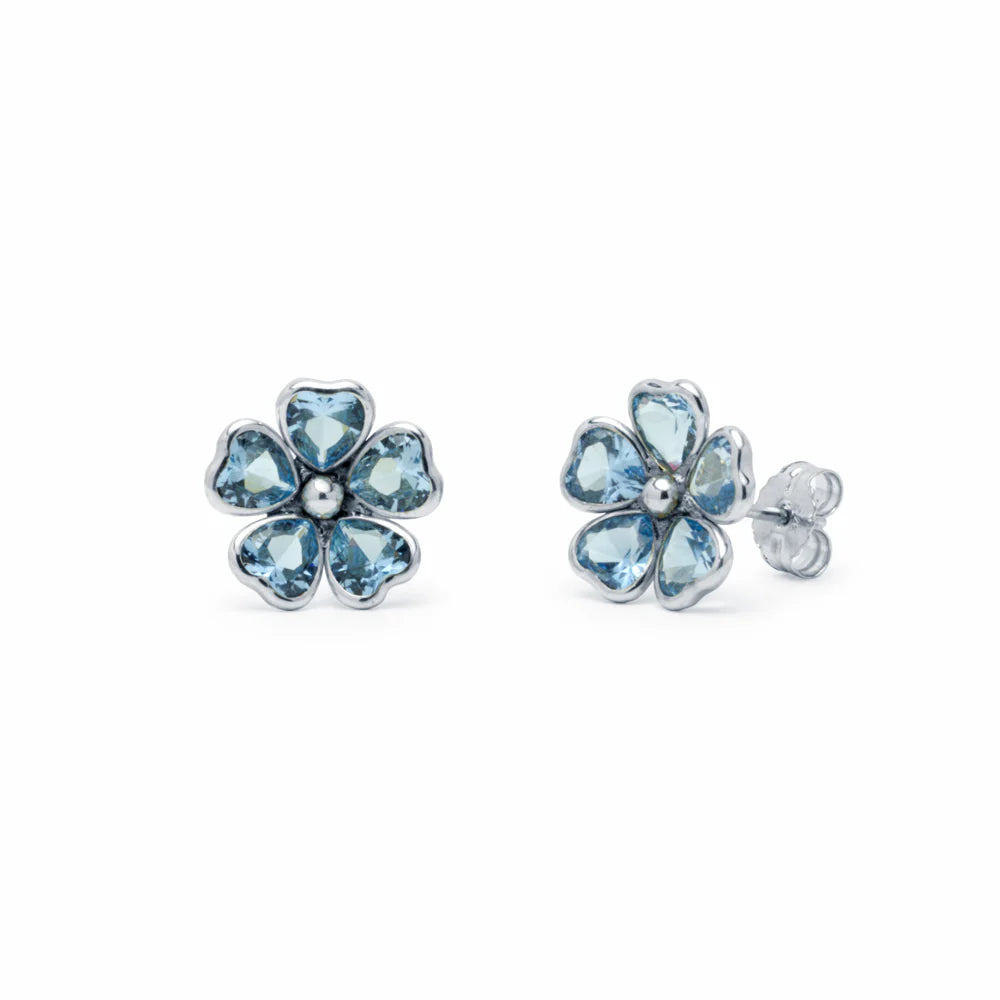 Pendientes Flor de Oro 9K con Aguamarina