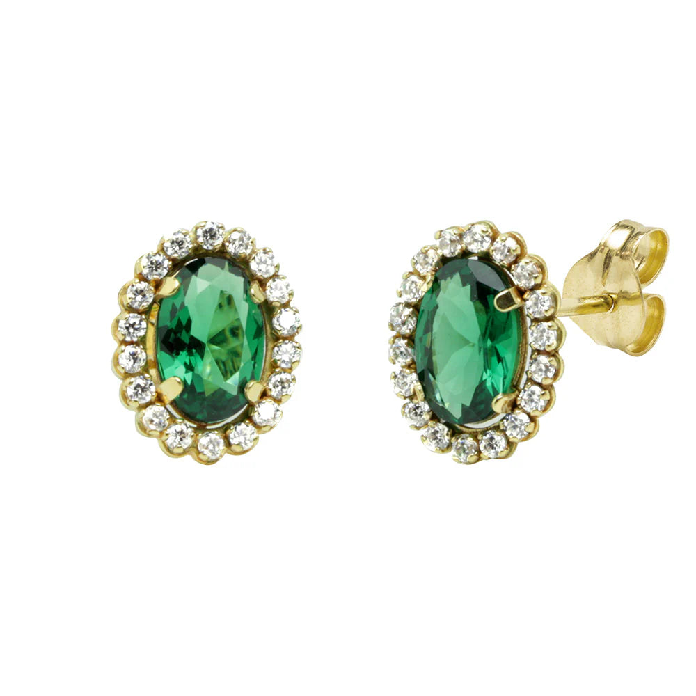 Pendientes Ovalados de Oro 9K con Circonita Esmeralda