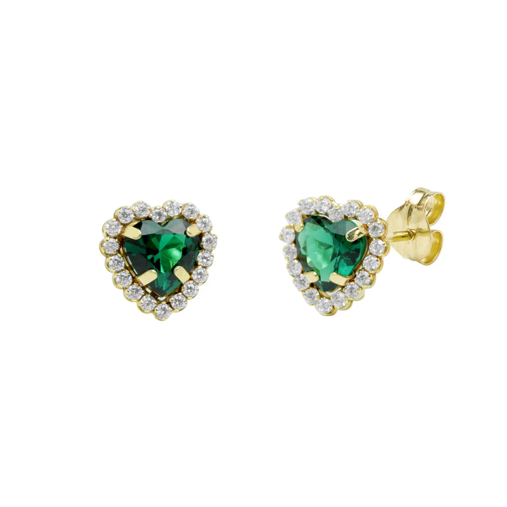 Pendientes Corazón de Oro 9K con Circonita Esmeralda