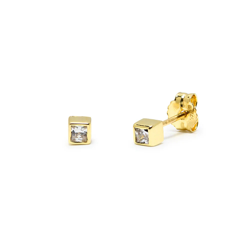 Pendientes Cuadrados de Oro 9K con Circonitas