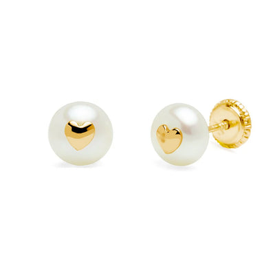 Aretes Perla Corazón de Oro 9K para Niña