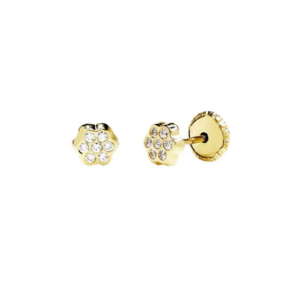 Pendientes Bebés Flor Circonitas Oro 9k