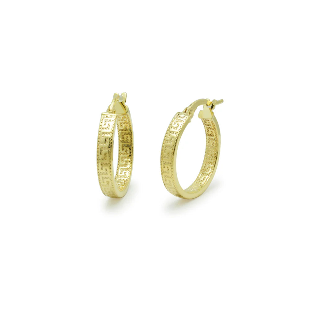 Pendientes Aro Cuadrados con Greca de Oro 9K