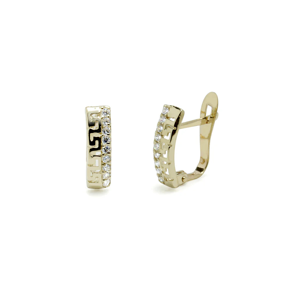 Pendientes Comunión con Grecas y Circonitas Oro