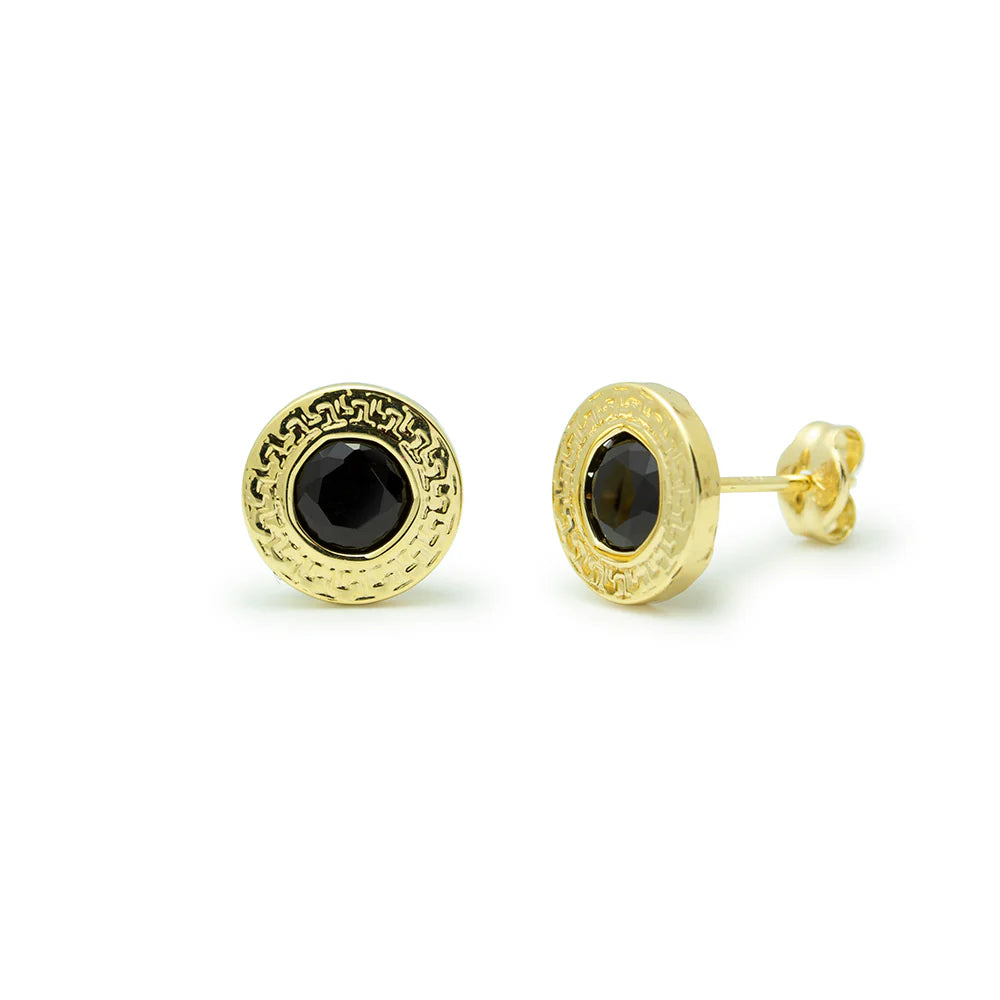 Pendientes Greca de Oro 18K con Circonita Negra