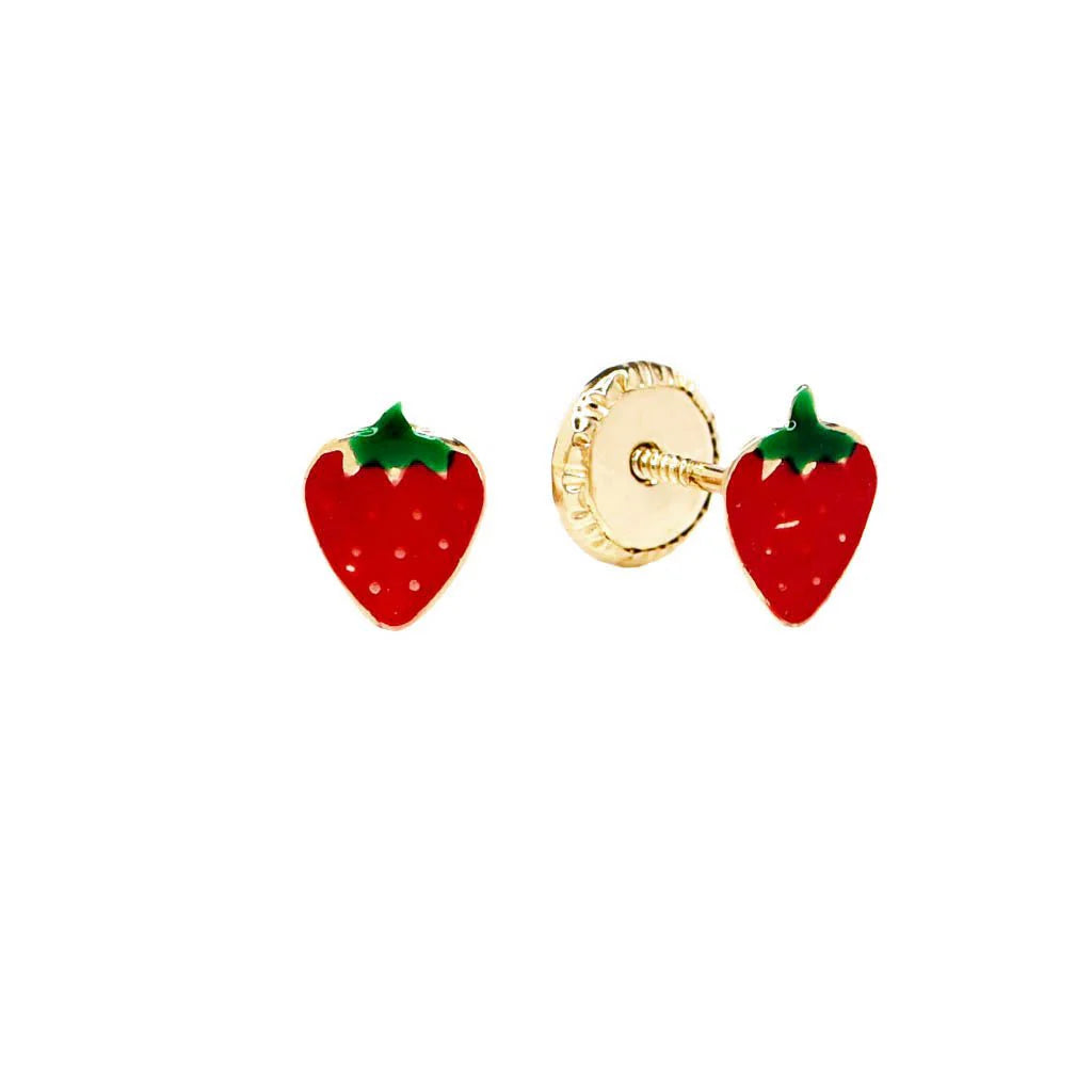Pendientes Bebés Fresita Esmaltado Oro 9k