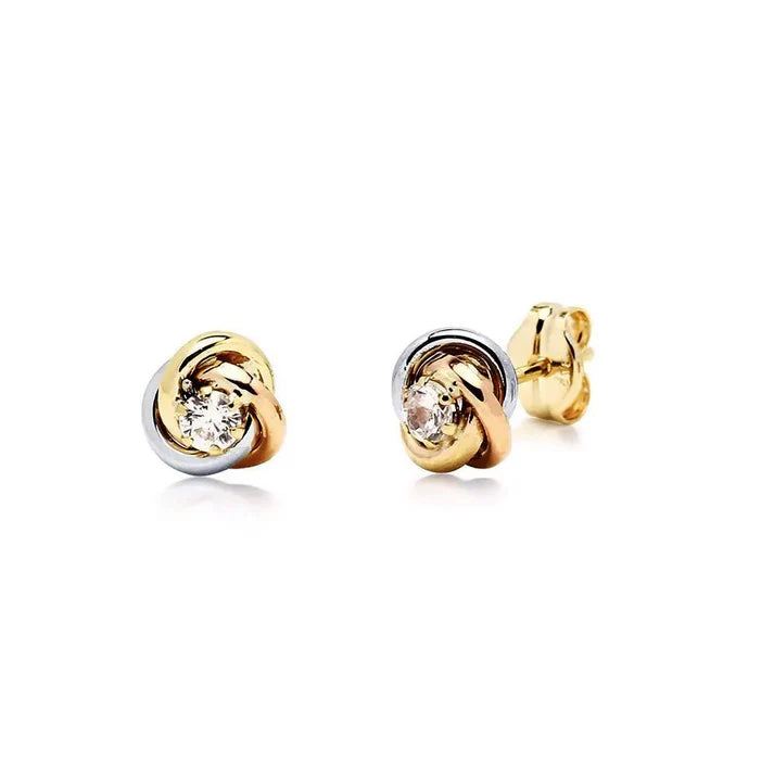 Pendientes Irma de Oro con Nudo Tricolor y Circonita