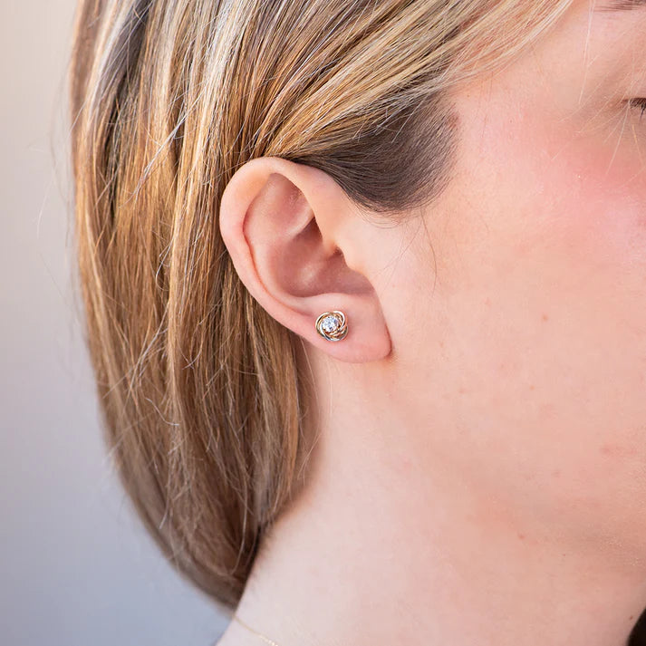 Pendientes Nudo de Oro Tricolor 18K con Circonita