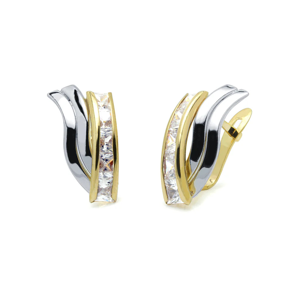 Pendientes Bandas de Oro 9K Bicolor con Circonitas