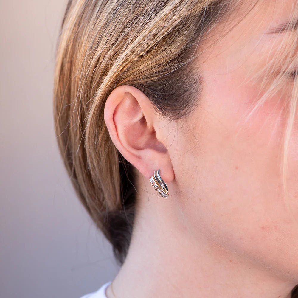 Pendientes Bandas de Oro 9K Bicolor con Circonitas
