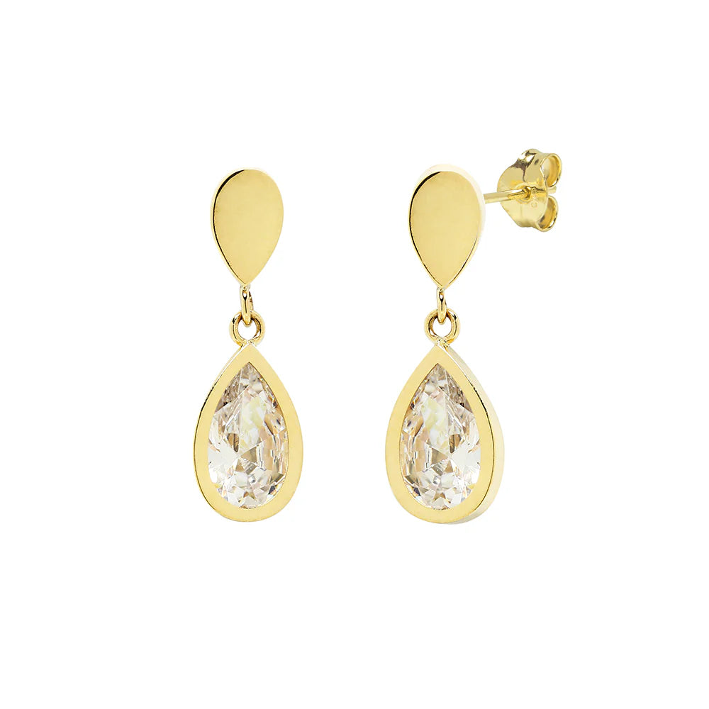 Pendientes Largos de Oro 9K con Circonitas