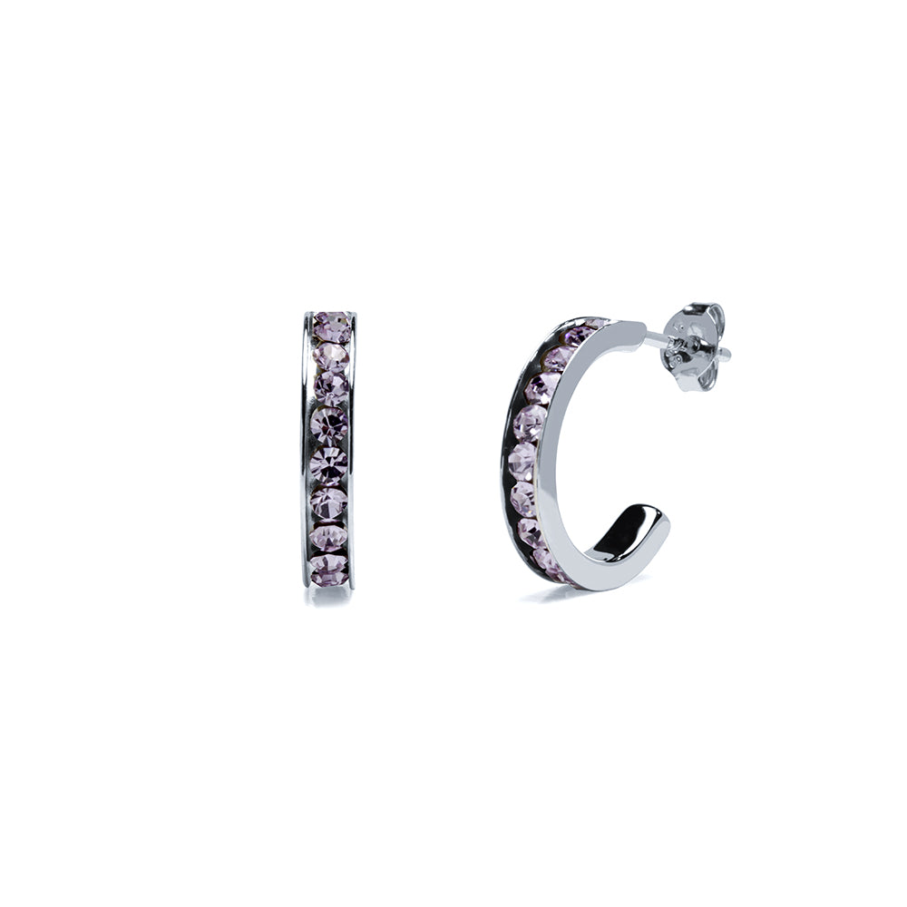 Pendientes aros circonita lila 15mm Plata