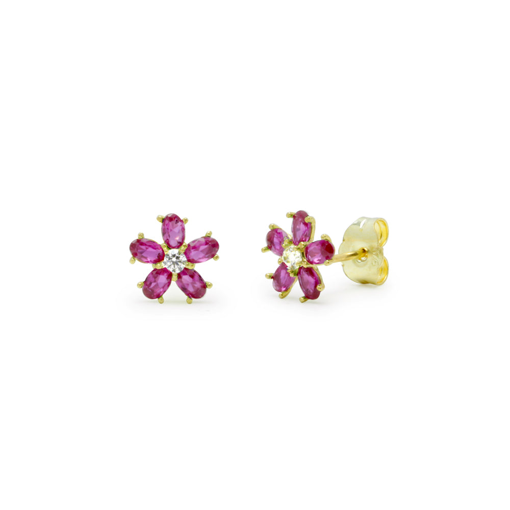 Pendientes Flor Circonitas Rosa Oro