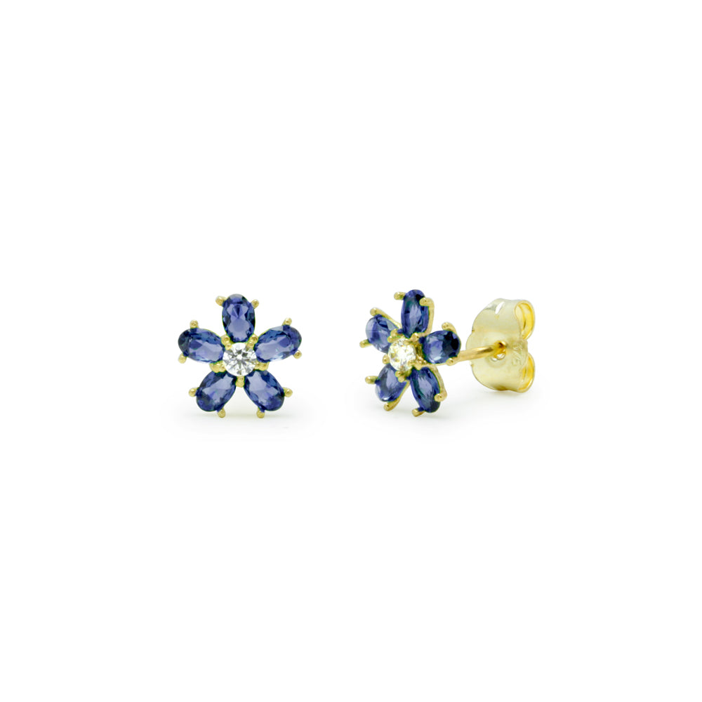 Pendientes Flor Circonitas Azul Oro