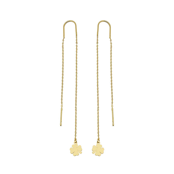 Pendientes Largos Trébol de Oro 9K con Cadena
