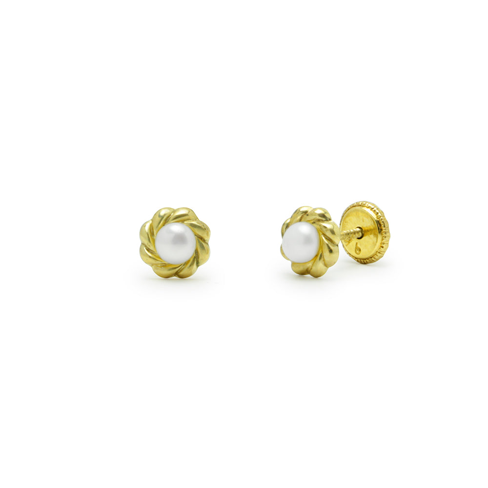 Pendientes Bebés Espiral Perla Oro 9k