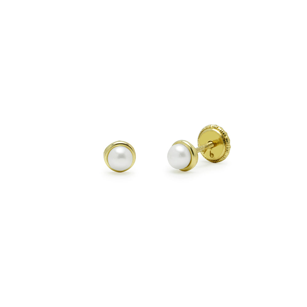 Pendientes Bebés Bisel Perla 3mm Oro 9k
