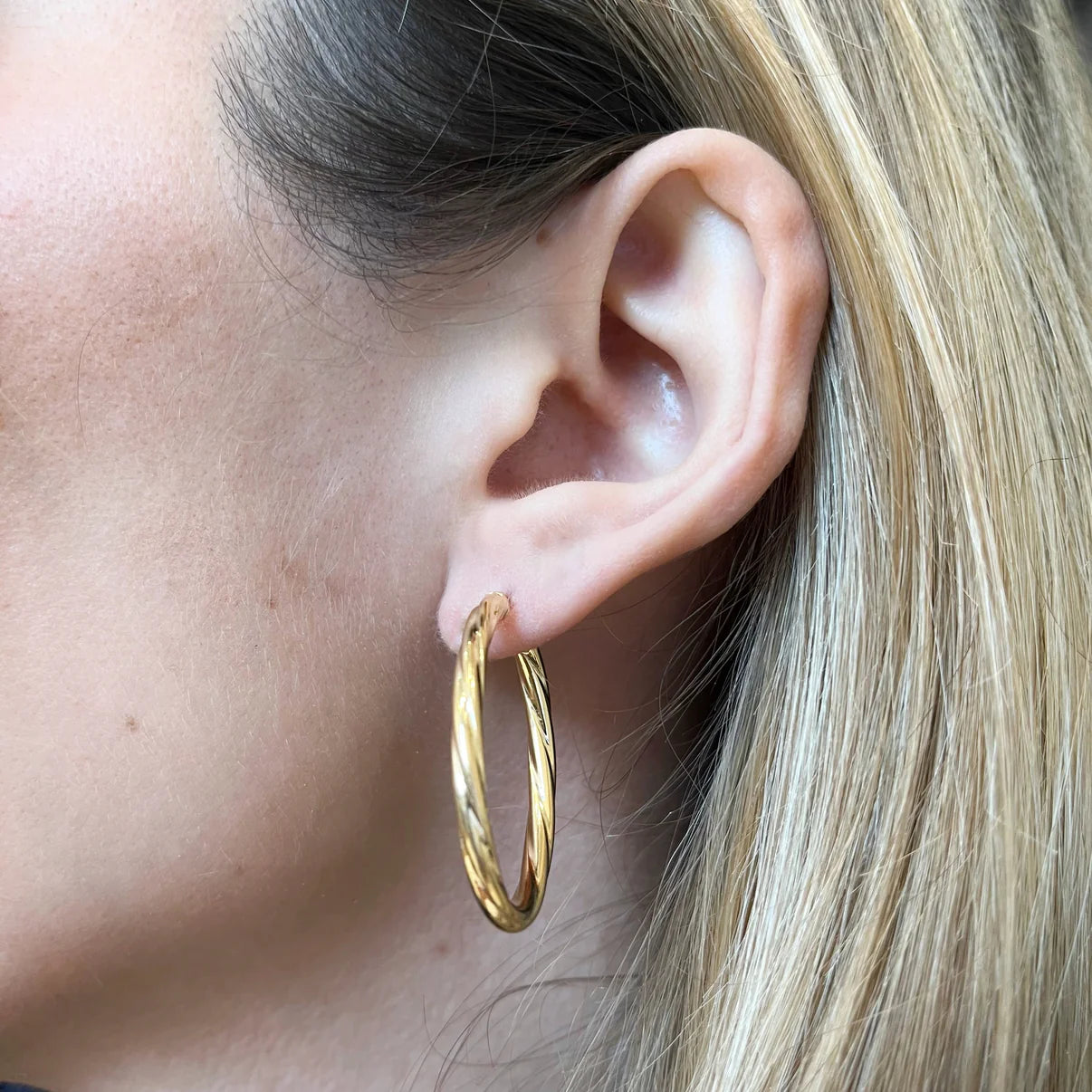 Pendientes Aro Ovalados Rizados de Oro 9K