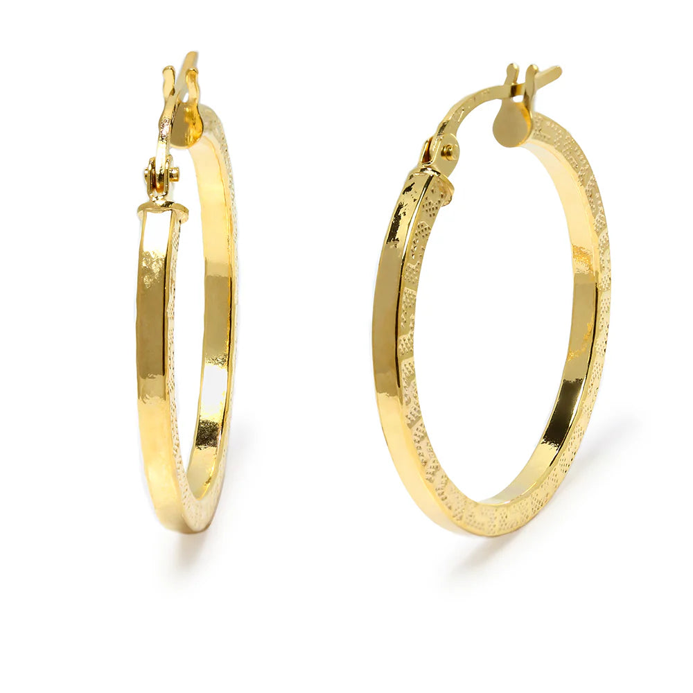 Pendientes Aro Cuadrada Greca de Oro 9K para Mujer