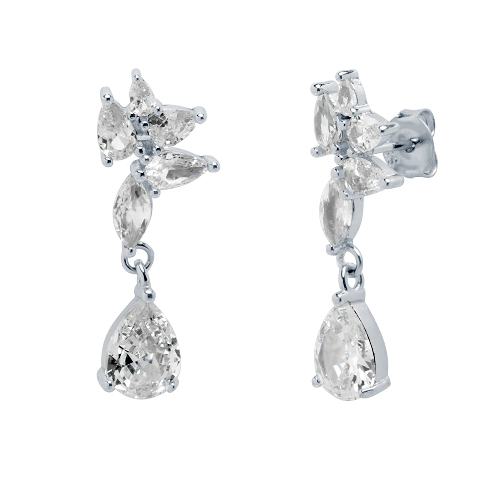 Pendientes largos floral plata