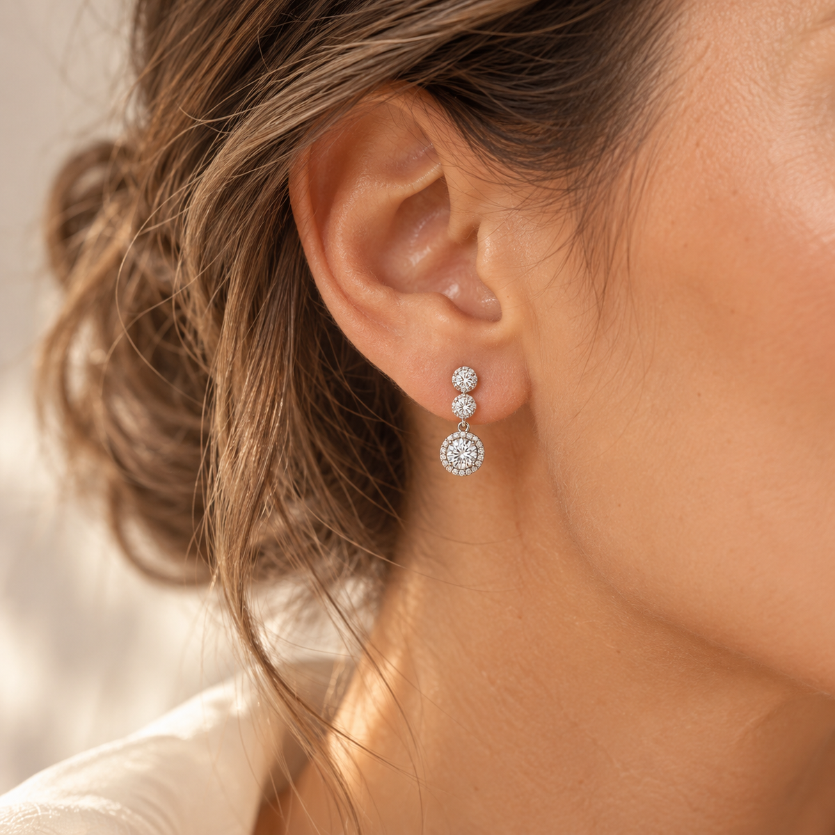 Pendientes Triple Círculo de Plata 925 con Moissanita