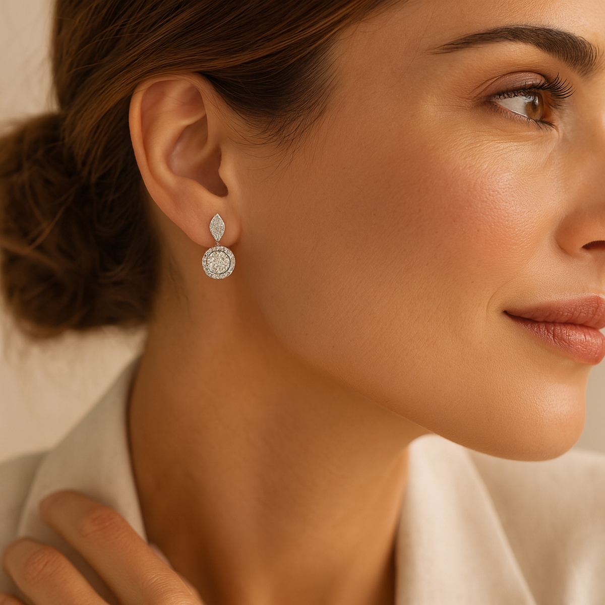 Pendientes Largos de Plata 925 con Moissanita – puesto, a tamaño real