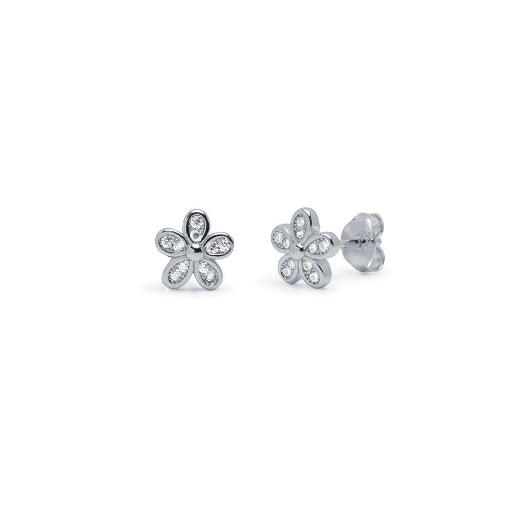 Pendientes Flor biselada plata