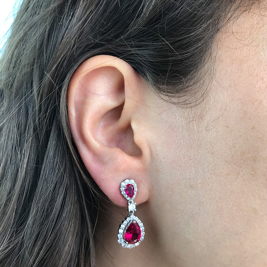 Pendientes Fiesta Circonita Rubí Plata